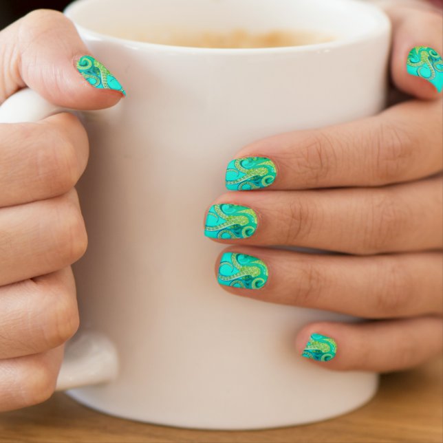 Teal Gold Nail Art with Octopus (Insitu - Mug)