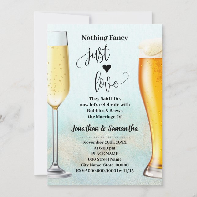 Teal Gold Nothing Fancy Bubbles Brews Ocean Invite (Front)