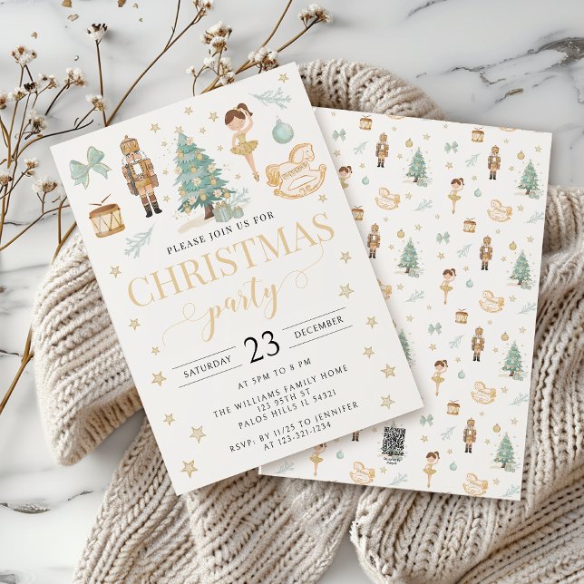 Teal Gold Nutcracker Ballet Christmas party Holiday Card (Creator Uploaded)