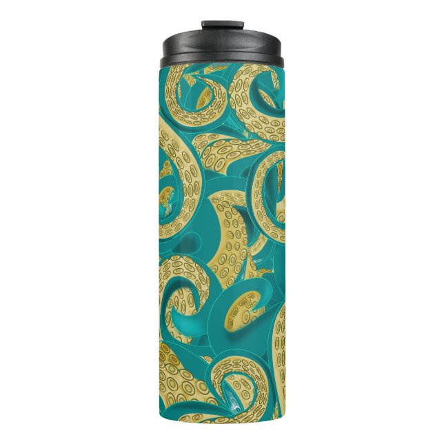 Teal Gold Octopus Thermal Tumbler (Front)
