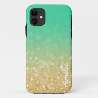 Teal Gold Ombre Glitter Personalized Name Iphone 5 11 Case