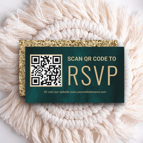 Teal Gold Online QR Code RSVP Wedding Website Enclosure Card