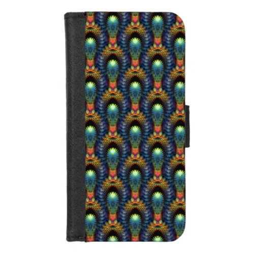 Teal Gold Optical Illusionary Trippy Fractal Art iPhone 87 Wallet Case