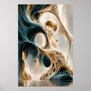 Teal Gold Organic Arches and Spheres Surreal Wall  Poster