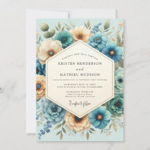 Teal Gold Painterly Bloom Wedding Invitation