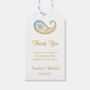 Teal & Gold Paisley Indian Wedding Thank You Gift Tags