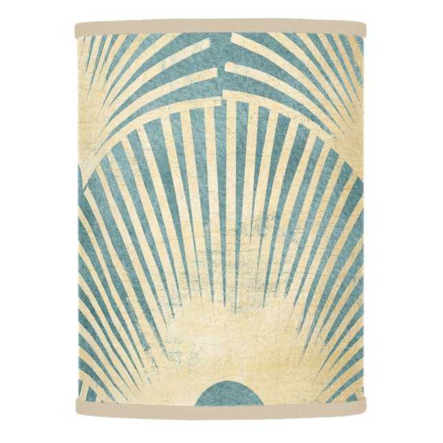 Teal gold pattern,fan feather pattern,Art Deco chi Lamp Shade (Front)
