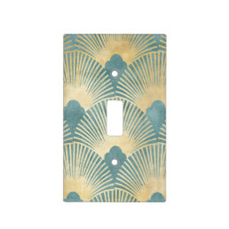 Teal gold pattern,fan feather pattern,Art Deco chi Light Switch Cover