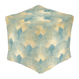 Teal gold pattern,fan feather pattern,Art Deco chi Pouf