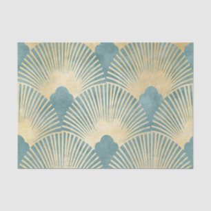 Teal gold pattern,fan feather pattern,Art Deco chi Tissue Paper
