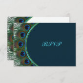 Teal, Gold Peacock Feathers RSVP Card (Front/Back)