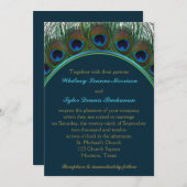 Teal, Gold Peacock Feathers Wedding Invitation (Front/Back)