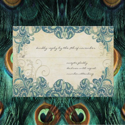 Teal &amp; Gold Peacock Wedding RSVP