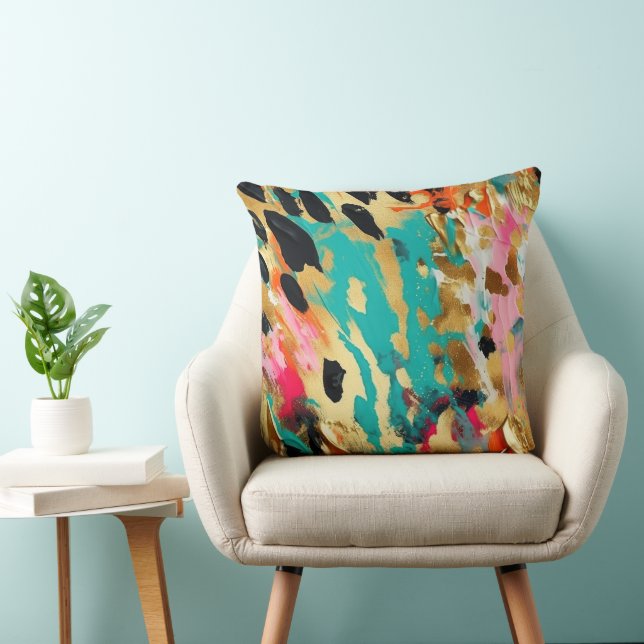 Teal gold Pink Leopard Paint Throw Pillow (Chair)