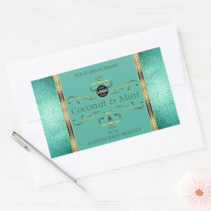 Teal Gold Product Labels Glitter Borders with Logo
