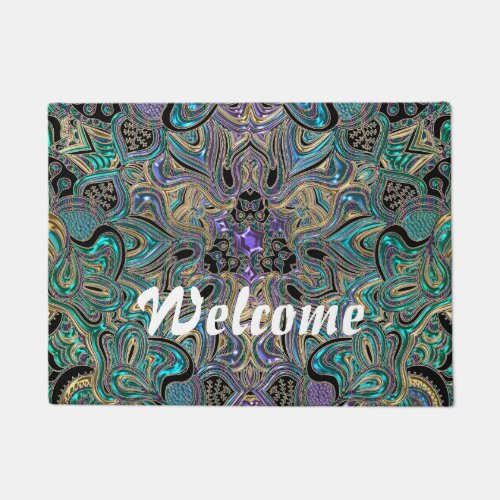 Teal Gold Purple Black Mandala Doormat