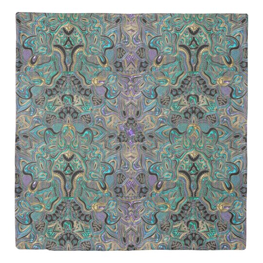 Teal Gold Purple Black Mandala Duvet Cover Zazzle Com