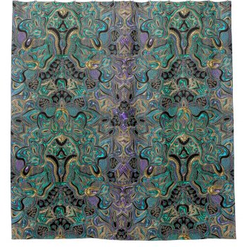 Teal Gold Purple Black Mandala Shower Curtain by BecometheChange at Zazzle