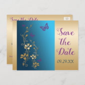 Teal Gold Purple Butterfly Save the Date Postcard (Front/Back)