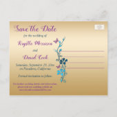 Teal Gold Purple Butterfly Save the Date Postcard (Back)