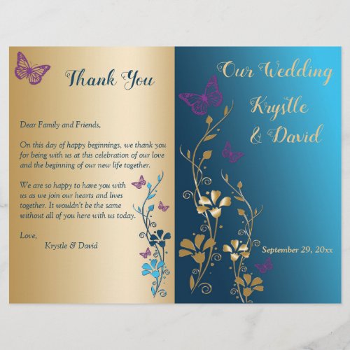 Teal Gold Purple Floral Bi_Fold Wedding Program