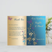 Teal Gold Purple Floral Bi-Fold Wedding Program (Standing Front)