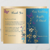 Teal Gold Purple Floral Bi-Fold Wedding Program (Front/Back)