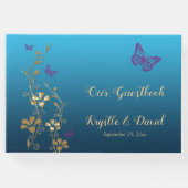 Teal, Gold, Purple Floral, Butterflies Guestbook (Front)