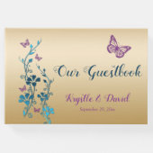 Teal, Gold, Purple Floral, Butterflies Guestbook 2 (Front)