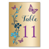 Teal Gold Purple Floral Butterflies Table Number (Back)