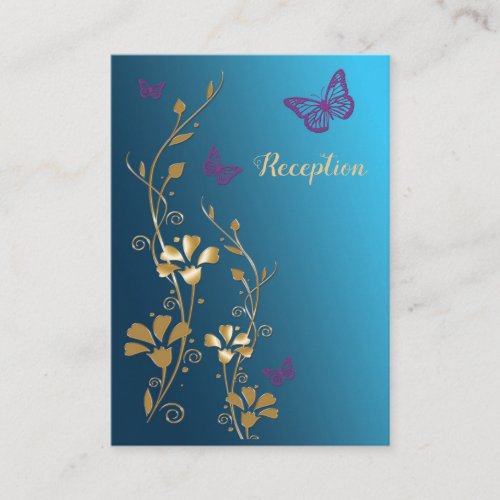 Teal Gold Purple Floral Butterflies Wedding Insert