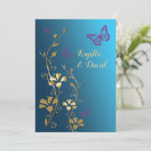 Teal, Gold, Purple Flowers and Butterflies Invite (Standing Front)