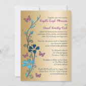 Teal, Gold, Purple Flowers and Butterflies Invite (Back)