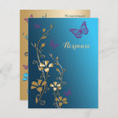 Teal, Gold, Purple Flowers and Butterflies RSVP (Front/Back)