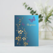 Teal, Gold, Purple Flowers and Butterflies RSVP (Standing Front)