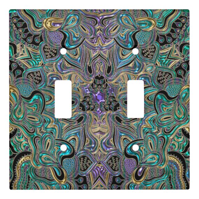 Teal Gold Purple Mandala Light Switch Cover (Front)