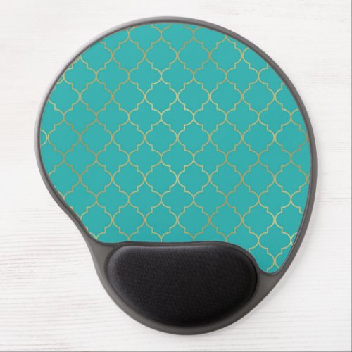 Teal  Gold Quatrefoil Pattern Gel Mouse Pad