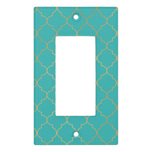 Teal & Gold Quatrefoil Pattern Light Switch Cover
