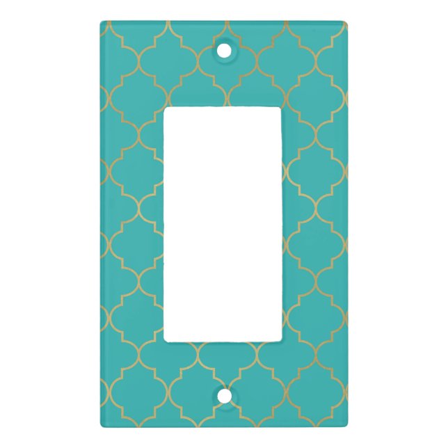 Teal & Gold Quatrefoil Pattern Light Switch Cover (Front)
