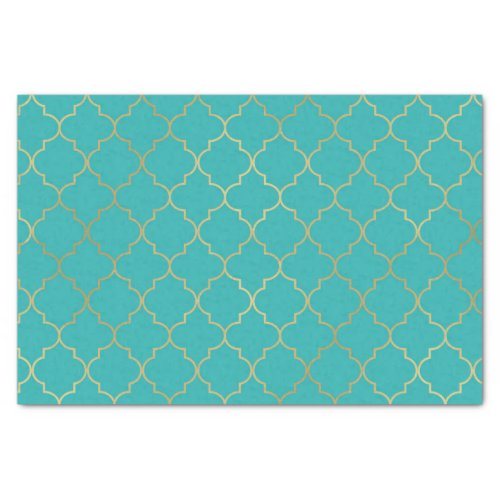 Teal  Gold Quatrefoil Pattern Party Tissue Paper