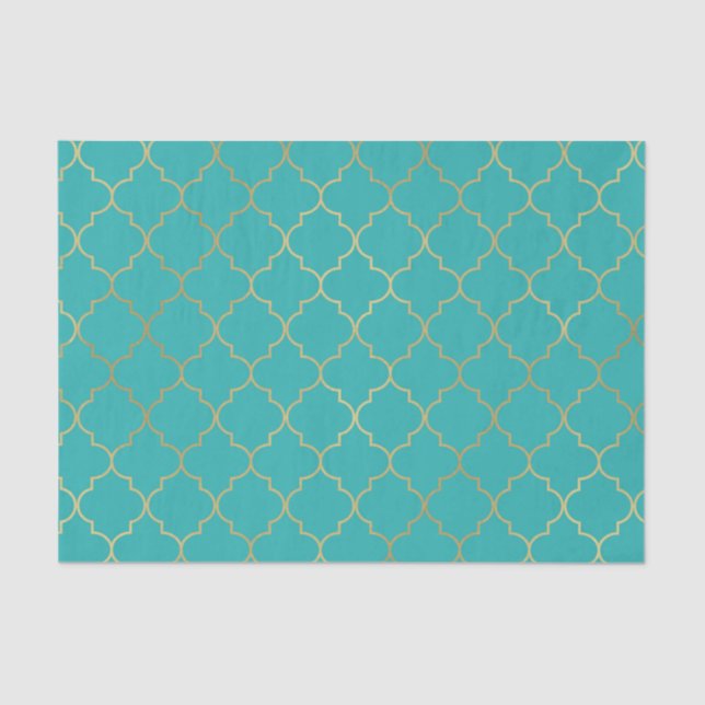 Teal & Gold Quatrefoil Pattern Party Tissue Paper (Front)