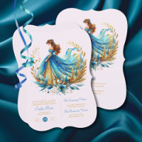 Teal Gold Quinceanera Dress Ceremony Reception     Invitation