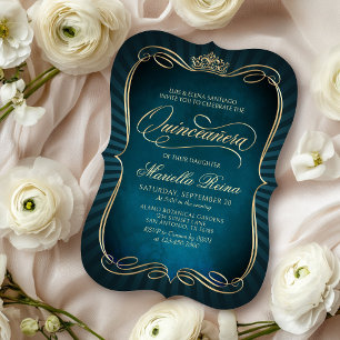 Teal Gold Quinceañera Invitation