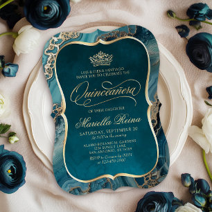 Teal Gold Quinceañera Invitation