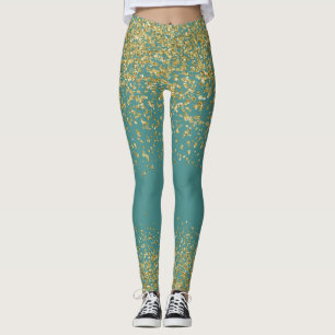 Teal & Gold Shiny Leggings
