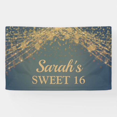 Teal Gold String Lights Bokeh Girls Sweet 16 Bann Banner