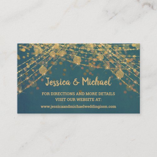 Teal Gold String Lights Bokeh Wedding Website Business Card