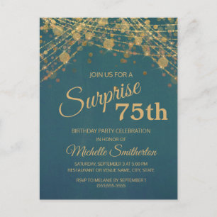 Teal Gold String Lights Surprise 75th Birthday Postcard