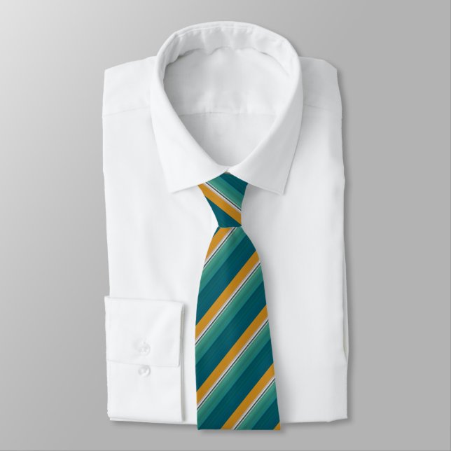 Teal/Gold Striped Pattern Neck Tie (Tied)