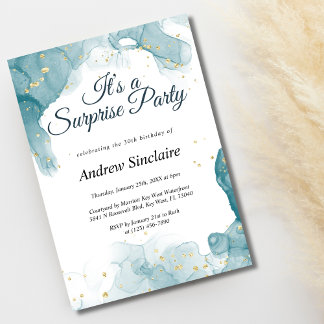 Teal & Gold Surprise Birthday Party Invitation